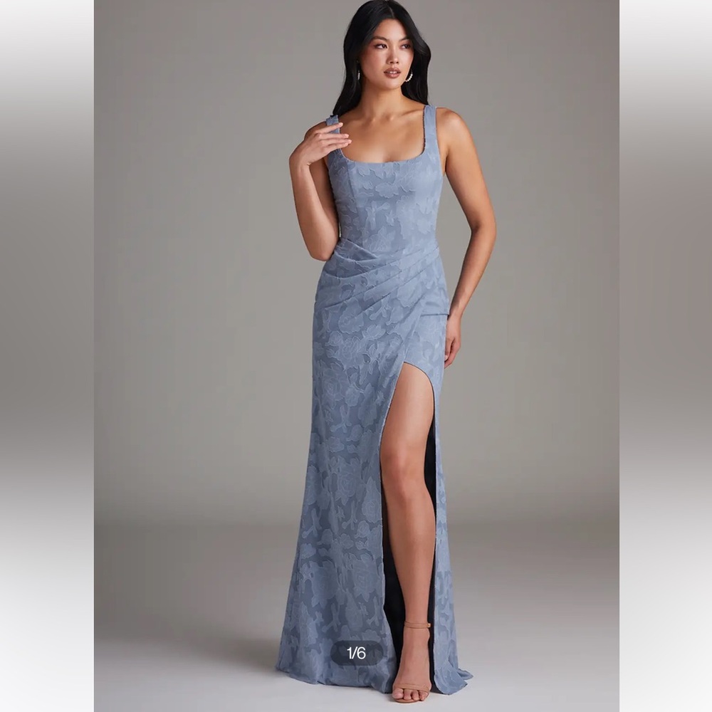 Azazie Mero Dress in Dusty Blue, Size 4